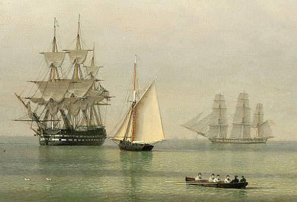 John ward of hull Warships on a calm sea oil painting image